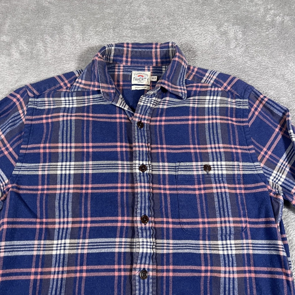 Faherty Shirt Mens XS Plaid Flannel Long Sleeve‎ Organic Cotton Button Up Casual